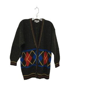 Vintage Visions Brown Confetti Argyle Grandpa Cardigan Sweater Cottagecore Artsy